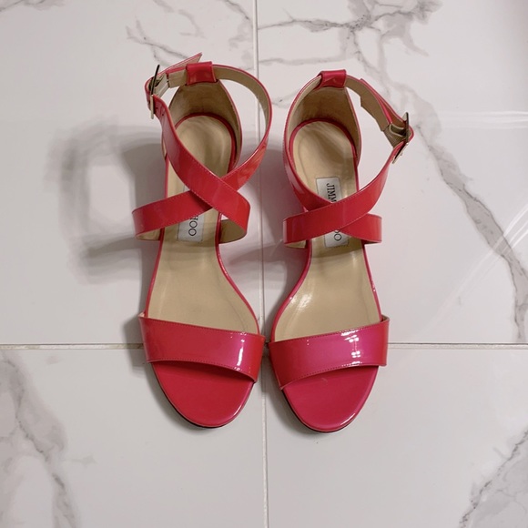 Jimmy Choo “Chiara” crisscross patent leather sandals, pink - Picture 3 of 7